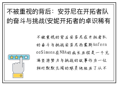 不被重视的背后：安芬尼在开拓者队的奋斗与挑战(安妮开拓者的卓识稀有程度)