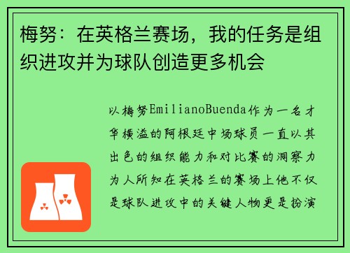 梅努：在英格兰赛场，我的任务是组织进攻并为球队创造更多机会